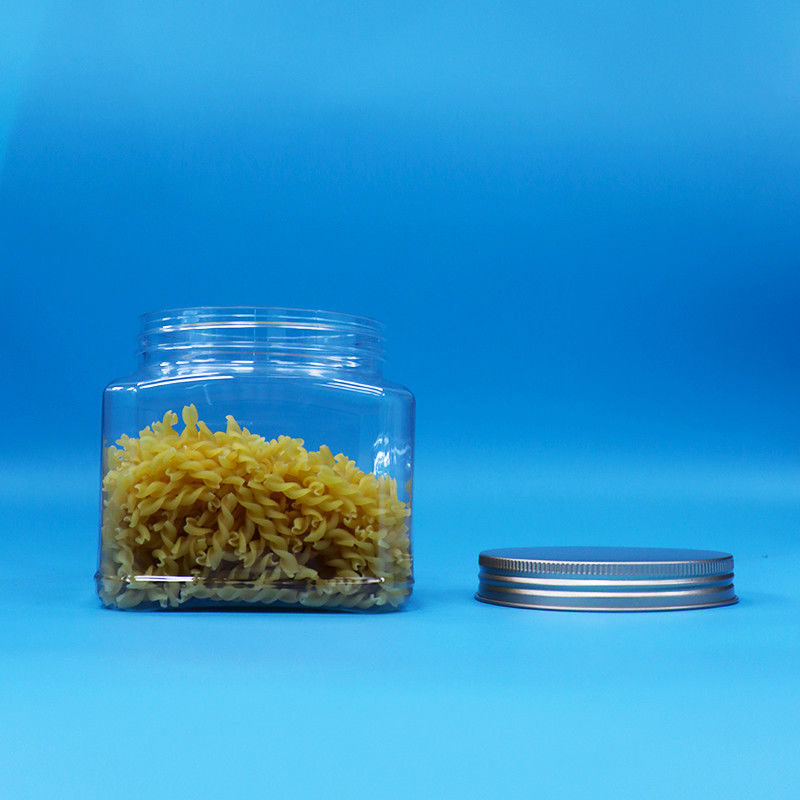 Cukierki Żywność przekąski Żywność PET Przejrzyste kształt kwadratowy Plastic Grip Jar Aluminium Lid