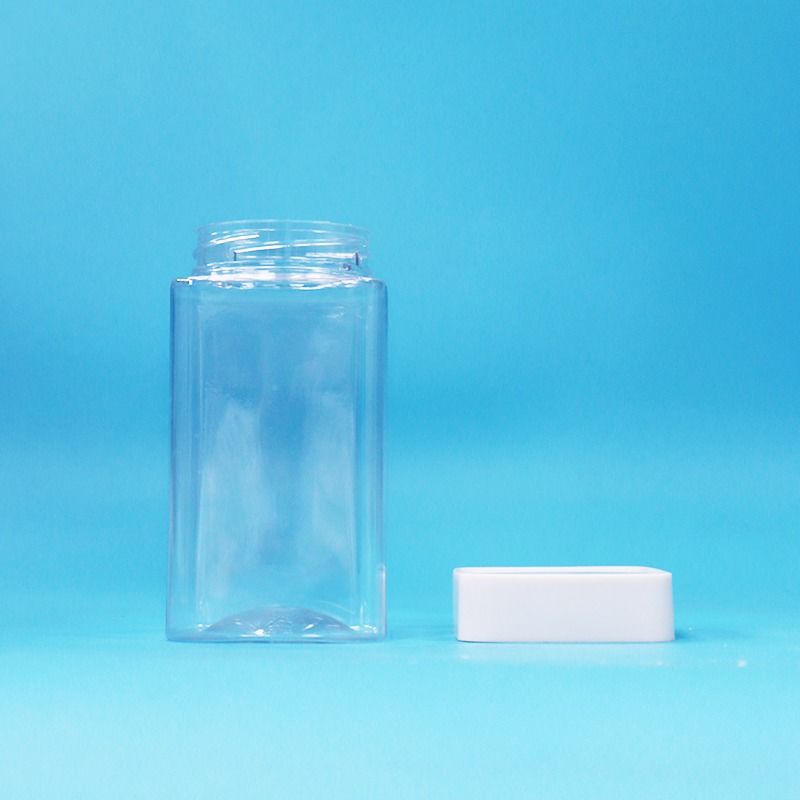 Żywność Przejrzysta kwadratowa Pustka PET Plastic Żywność Cukierki cukierkowe Jam Jar Biały pokrywkę