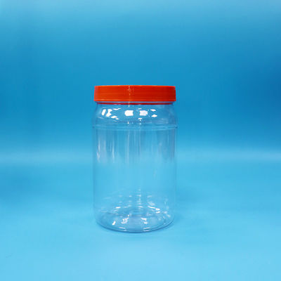 Przezroczysty plastikowy słoik PET na żywność, cukierki, orzechy, z czerwoną zakrętką