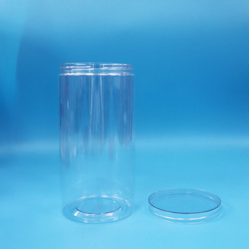 Żywność Jasny PET Cylinder Okrągły Plastic Candy Cookie Jar Żywność Screw Clear Cap