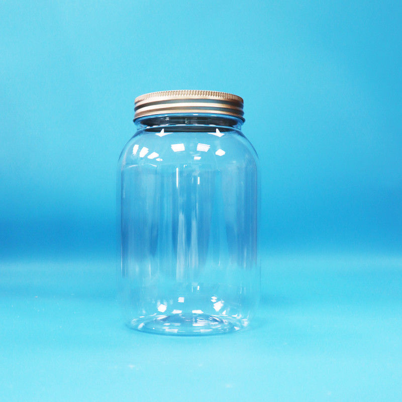 Żywność Jasny PET Plastikowy okrągły słoik Aluminiowy śrubka płaska czapka Do żywności słodycze orzechy