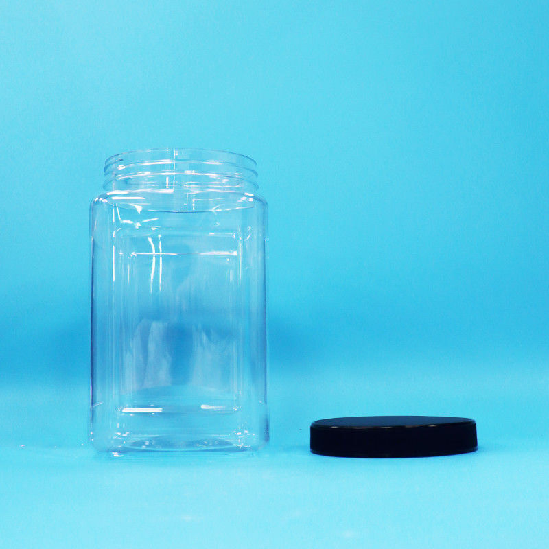 Przejrzysty opakowanie słoiki kształt kwadratowy plastikowy PET Czarna pokrywa do jedzenia Cukierki ciastka