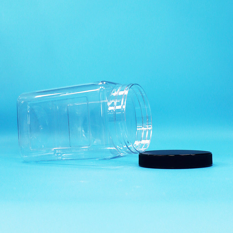 Przejrzysty opakowanie słoiki kształt kwadratowy plastikowy PET Czarna pokrywa do jedzenia Cukierki ciastka