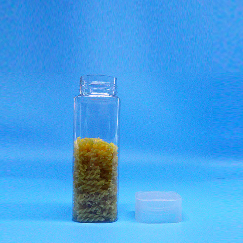 Szerszy usta 600 ml przekąski żywności słodycze przezroczyste kwadratowe PET plastikowe słoiki płaskie pokrywy