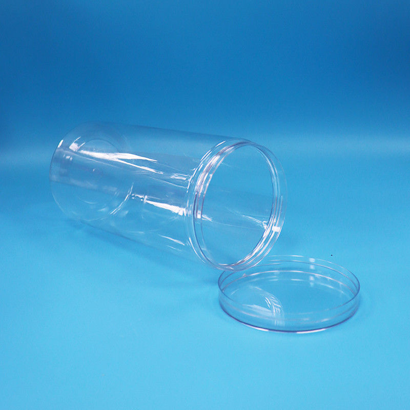 Przejrzysty PET Cylinder Round Food Grade Plastic Candy Cookies Food Jars Screw Clear Caps
