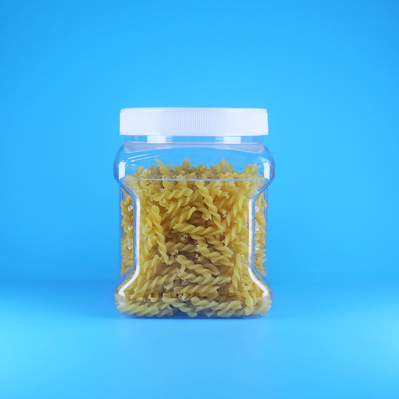 Przezroczyste kwadratowe słoiki PET z zakrętką i płaską pokrywką do paluszków biszkoptowych i ciasteczek