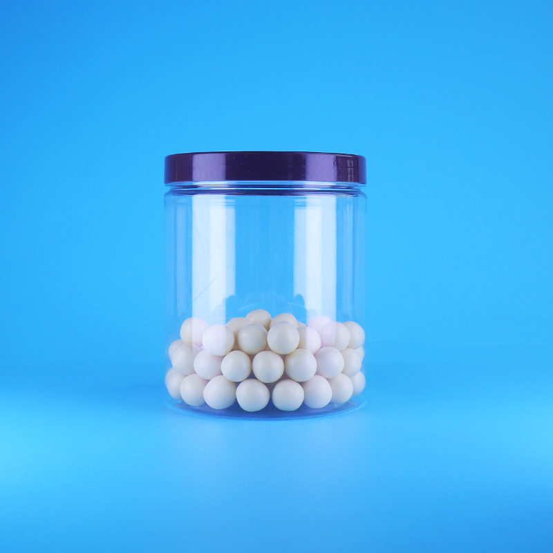 Wysokiej jakości, szczelne, wysokie, okrągłe, przezroczyste słoiki z tworzywa PET do słodkich, suchych produktów spożywczych, z płaską zakrętką