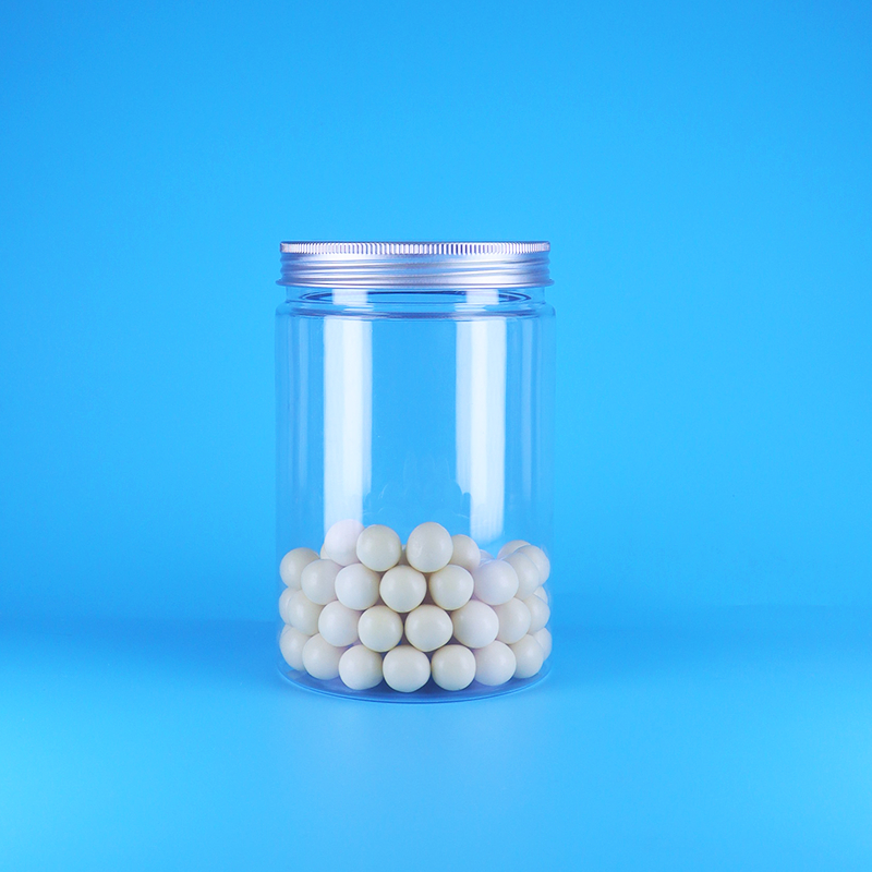 Przezroczysty słoik z szerokim otworem z tworzywa PET na żywność dla niemowląt, cukierki, wysoki, okrągły, z płaską aluminiową pokrywką