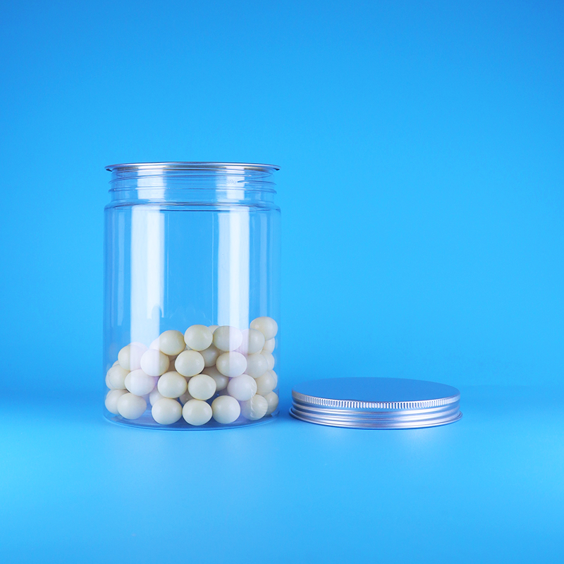 Przezroczysty słoik z szerokim otworem z tworzywa PET na żywność dla niemowląt, cukierki, wysoki, okrągły, z płaską aluminiową pokrywką