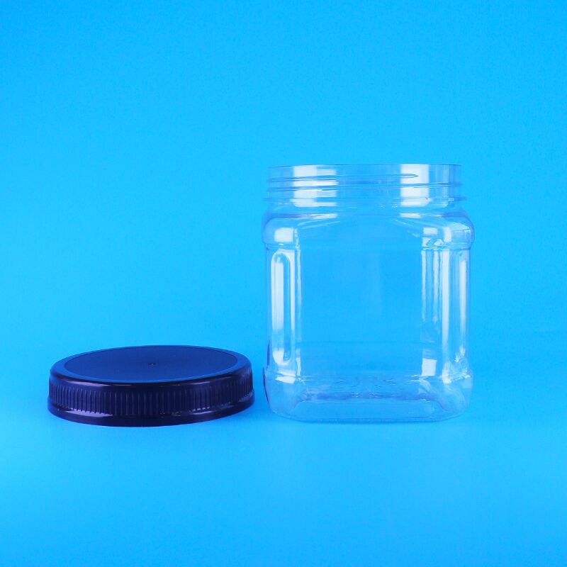 Kwadratowe, przezroczyste, bezpowietrzne, plastikowe słoiki do przechowywania z zakrętką na przekąski, rodzynki, bób, orzeszki piniowe