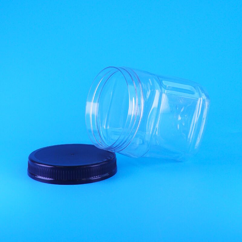 Bezprzewodowe kwadratowe, przejrzyste, śrubowe pokrywy, plastikowe skittles, czekoladowe chipsy, fasola, sosny, orzechy, słoiki