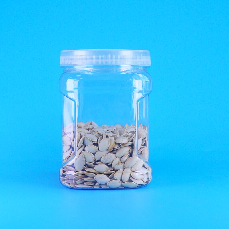 PET Kwadratowe Przezroczyste Zakręcane Pokrywki Plastikowe Do Przechowywania Chwyt Czarny Ryż Pszenica Krakersy Słoiki