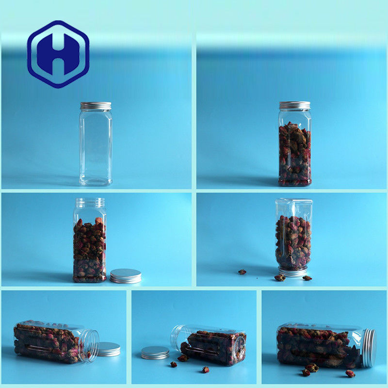 580 ml kwadratowy plastikowy słoik PET na żywność Szczelne szerokie usta Pusta aluminiowa zakrętka