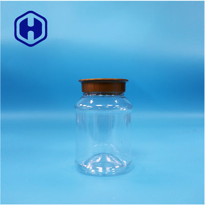 Okrągłe, przejrzyste masło ziemniaczane PET, butelki z orzechami, cukierki, pieprz, słoiki na cukier