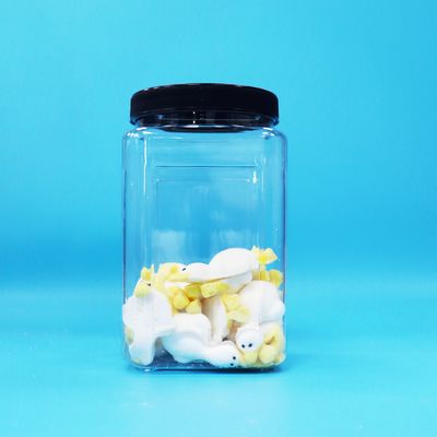 Kwadratowe przejrzyste plastikowe słoiki PET Czarna czapka dla dzieci Żywność słodycze ciasteczka